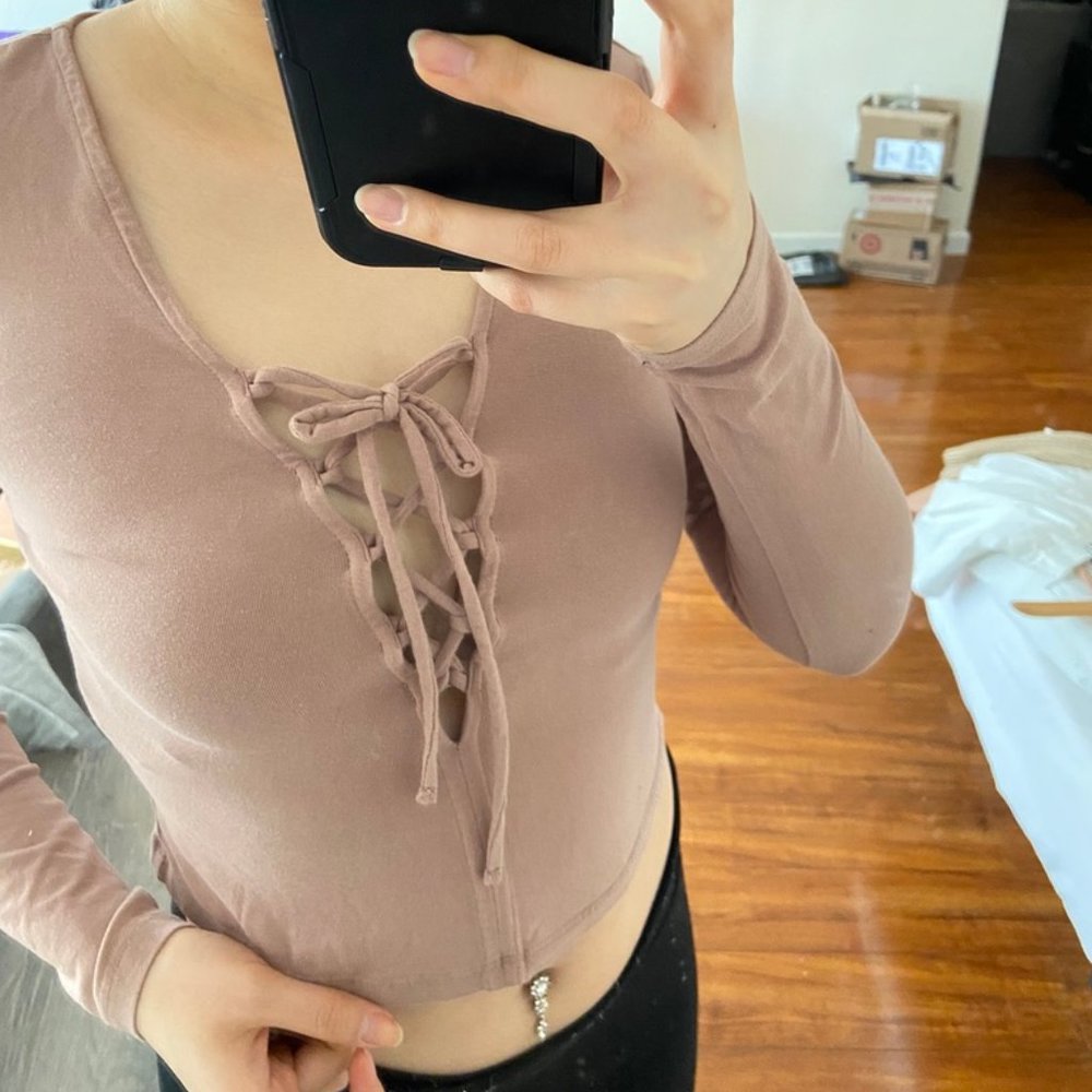 Forever21 Nude Mauve Pink Strappy Tie Up Crop Top